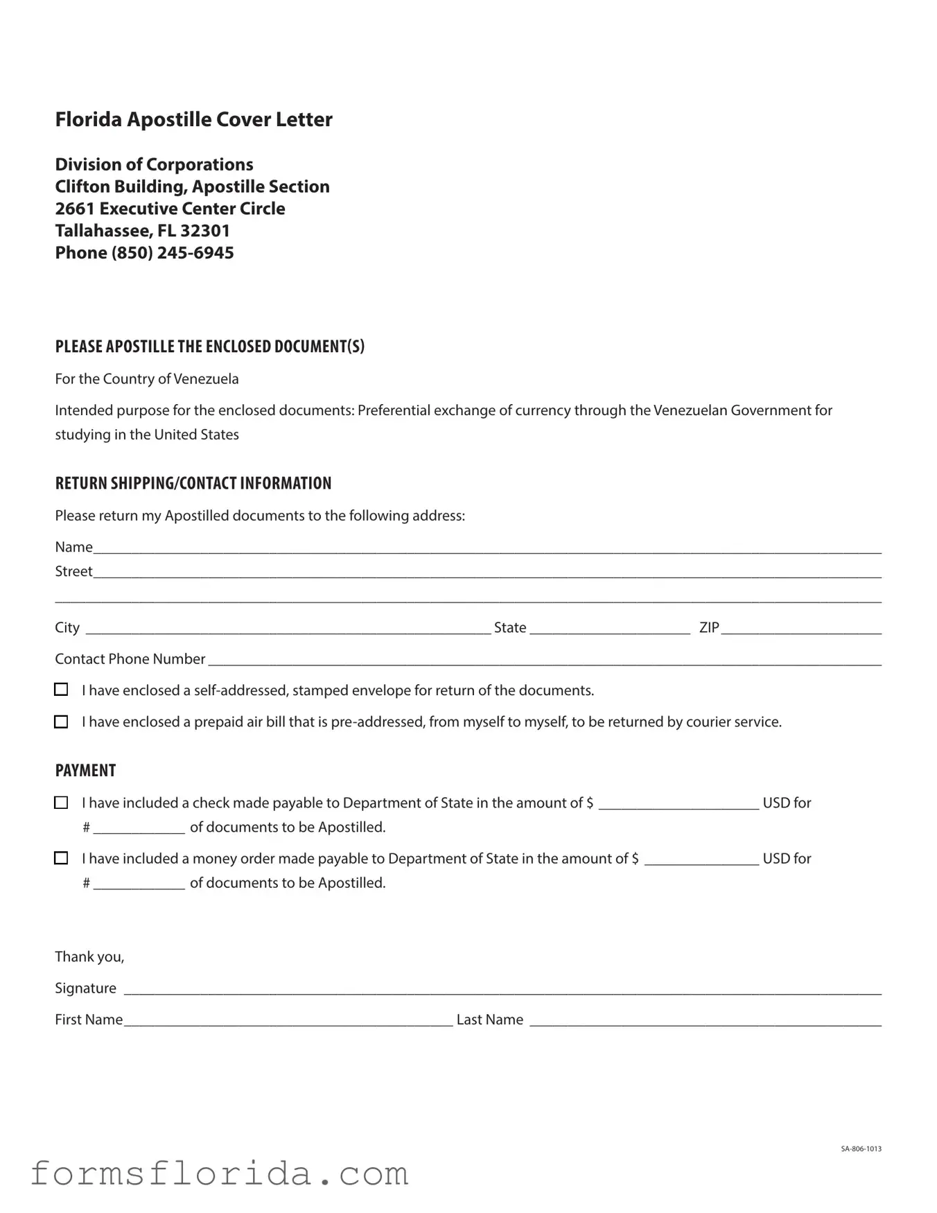 Fill in Your Florida Apostille Cover Letter Sample Form