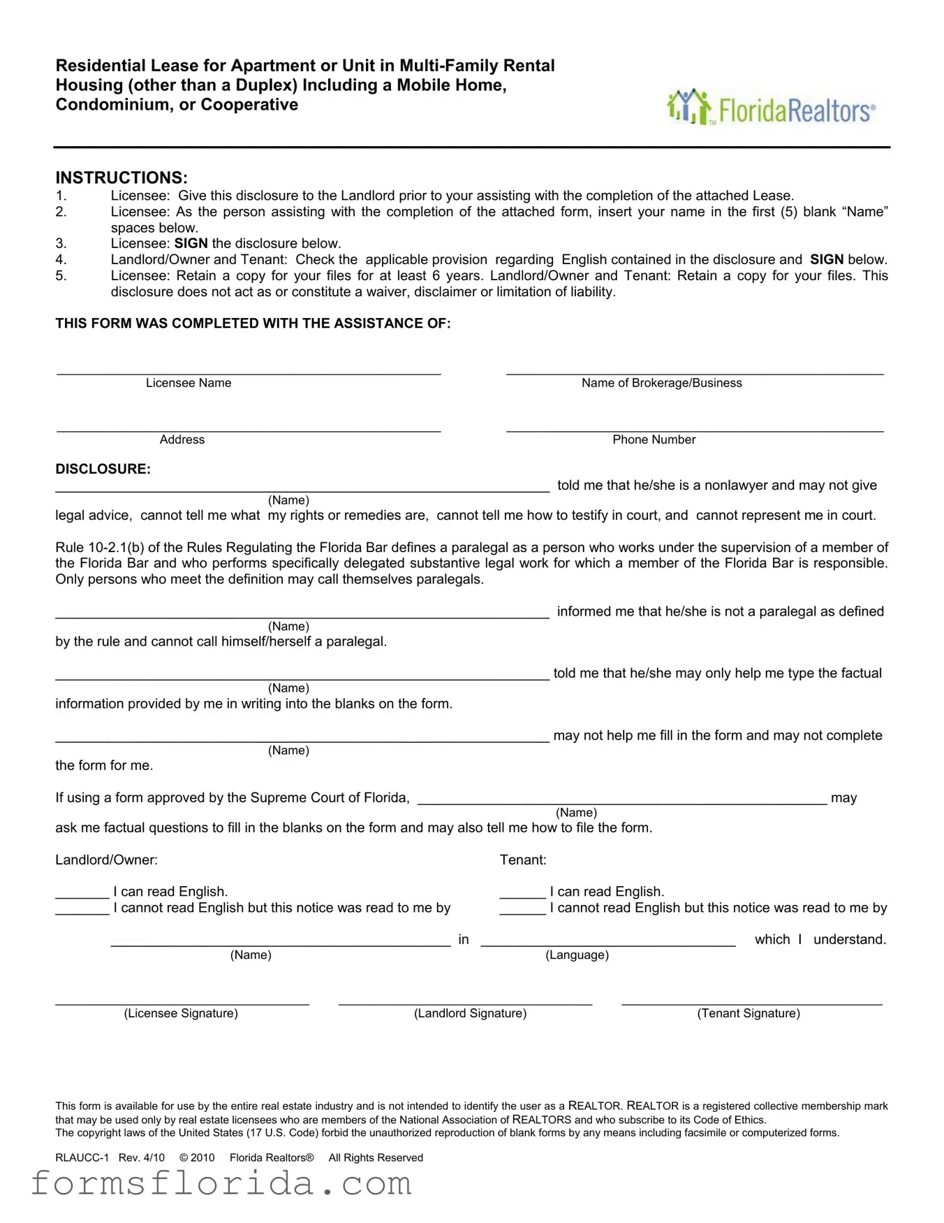 Fill in Your Florida Realtors Residential Lease Form