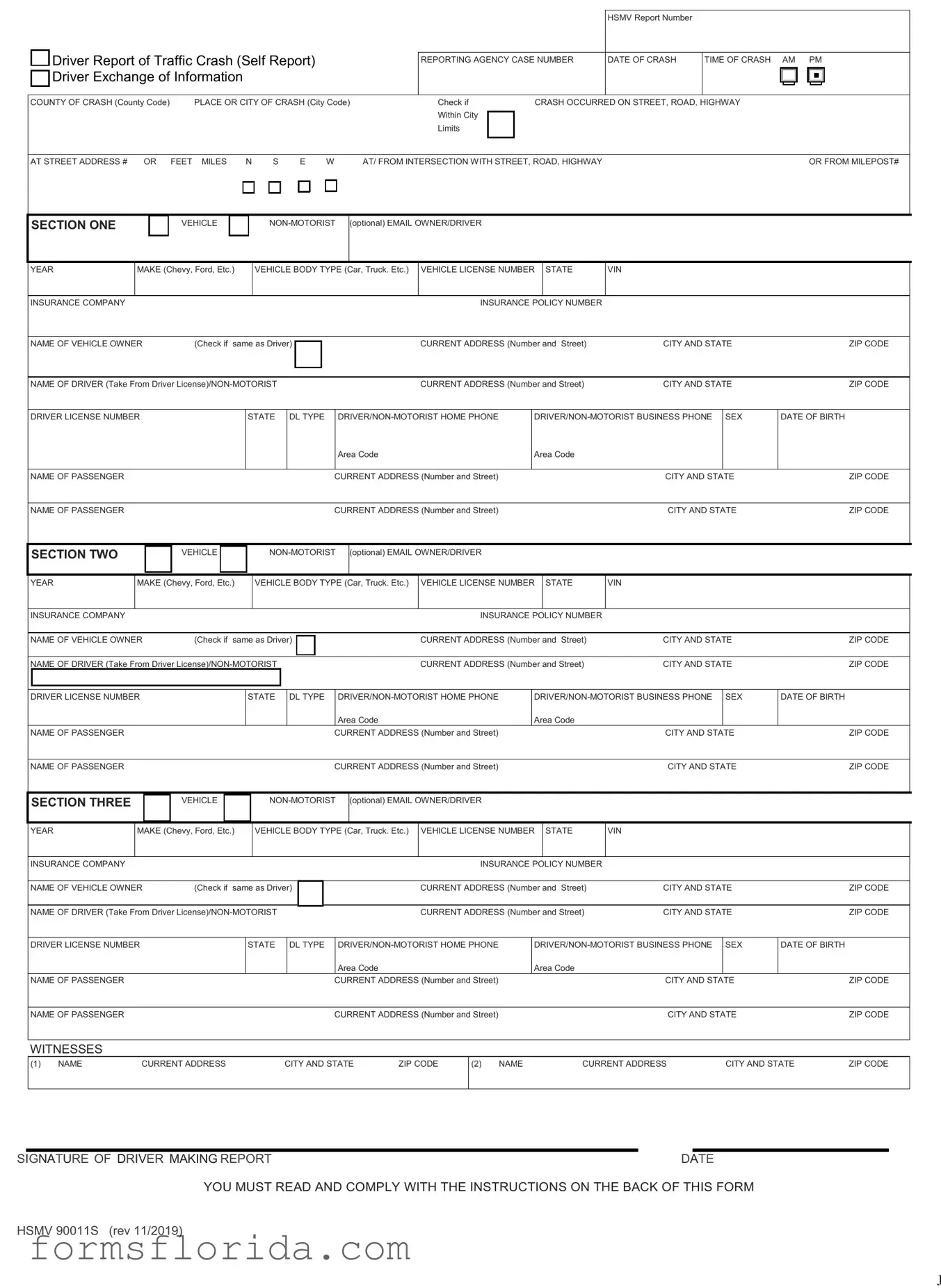 Fill in Your Florida Traffic Crash Report Form