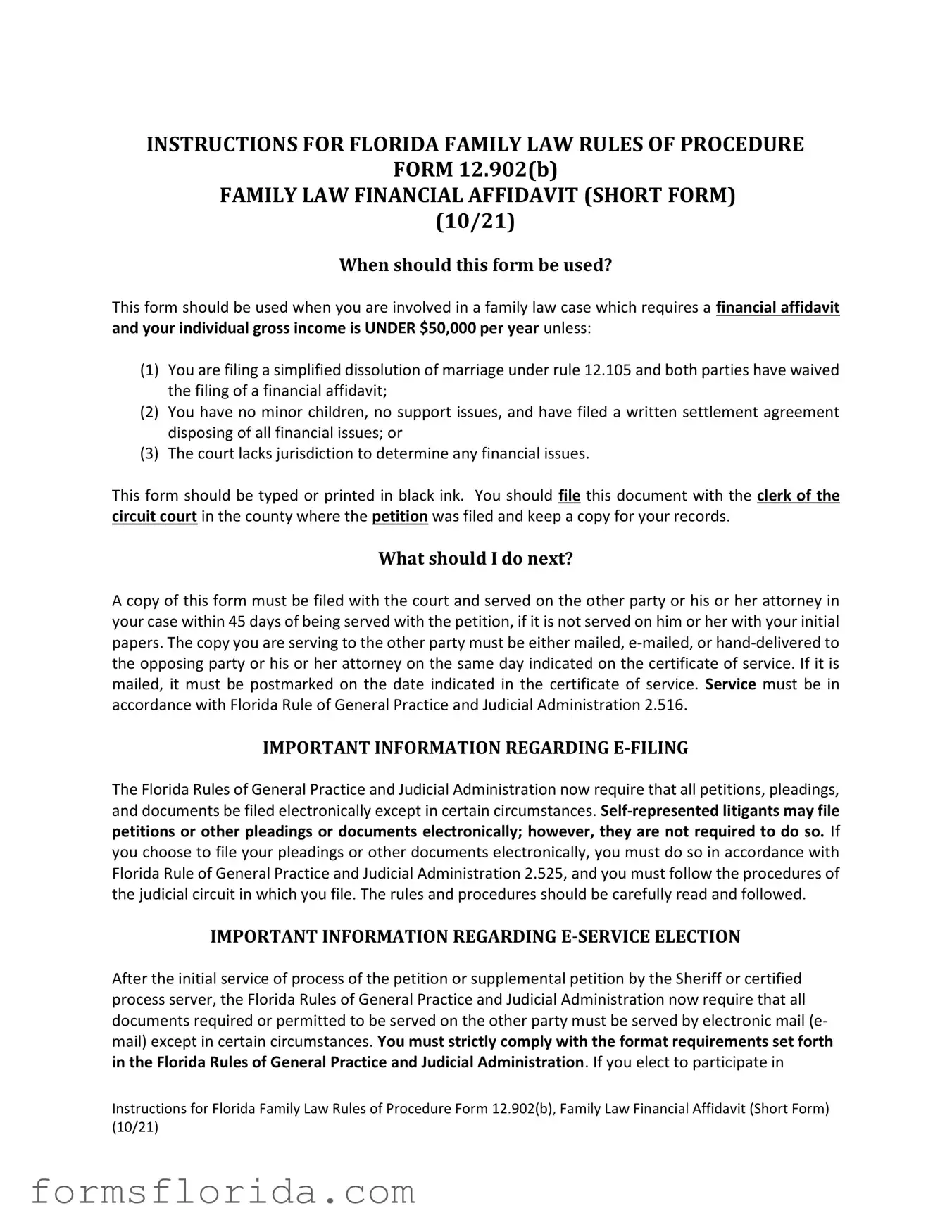 Fill in Your Florida Financial Affidavit Short 12.902(b) Form