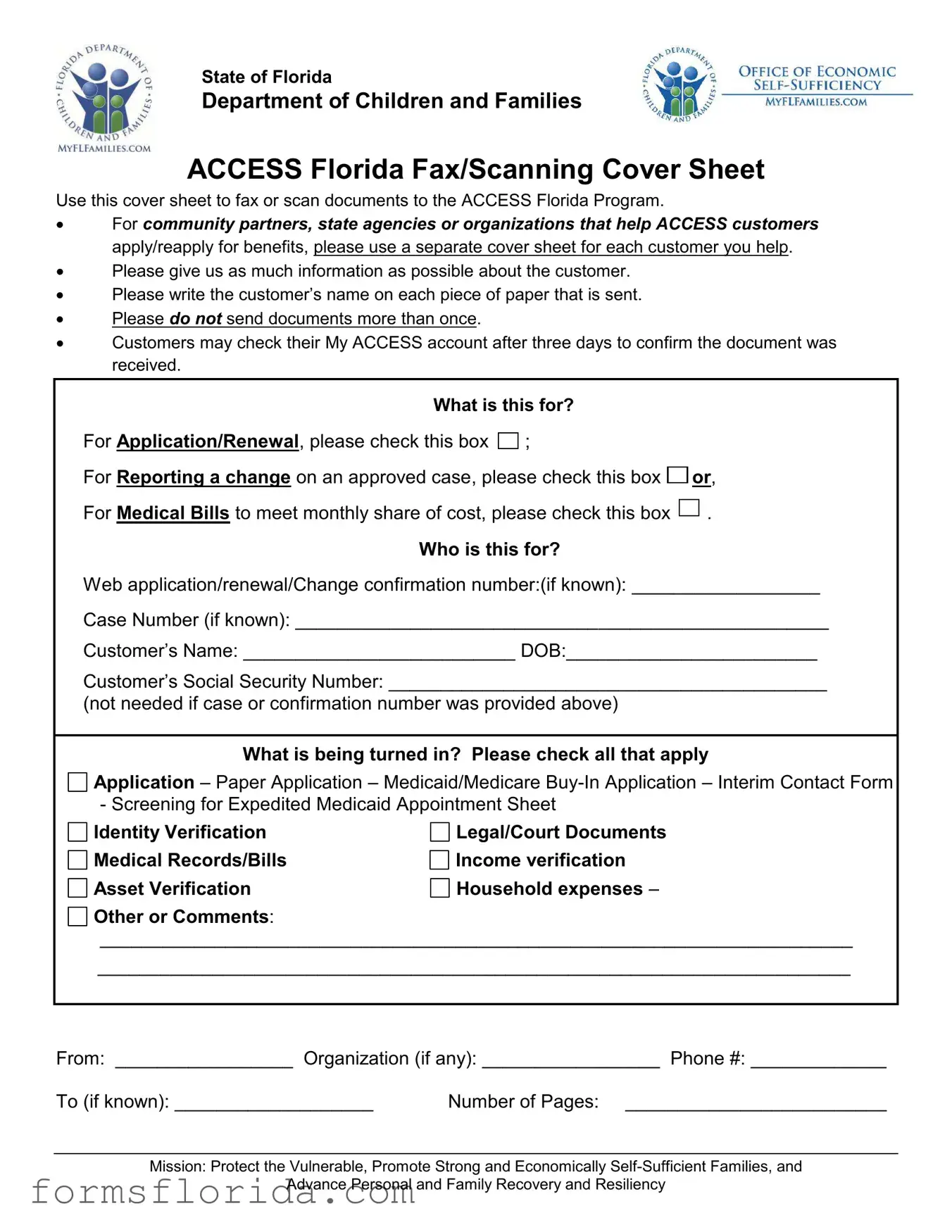 Fill in Your Access Florida Fax Form