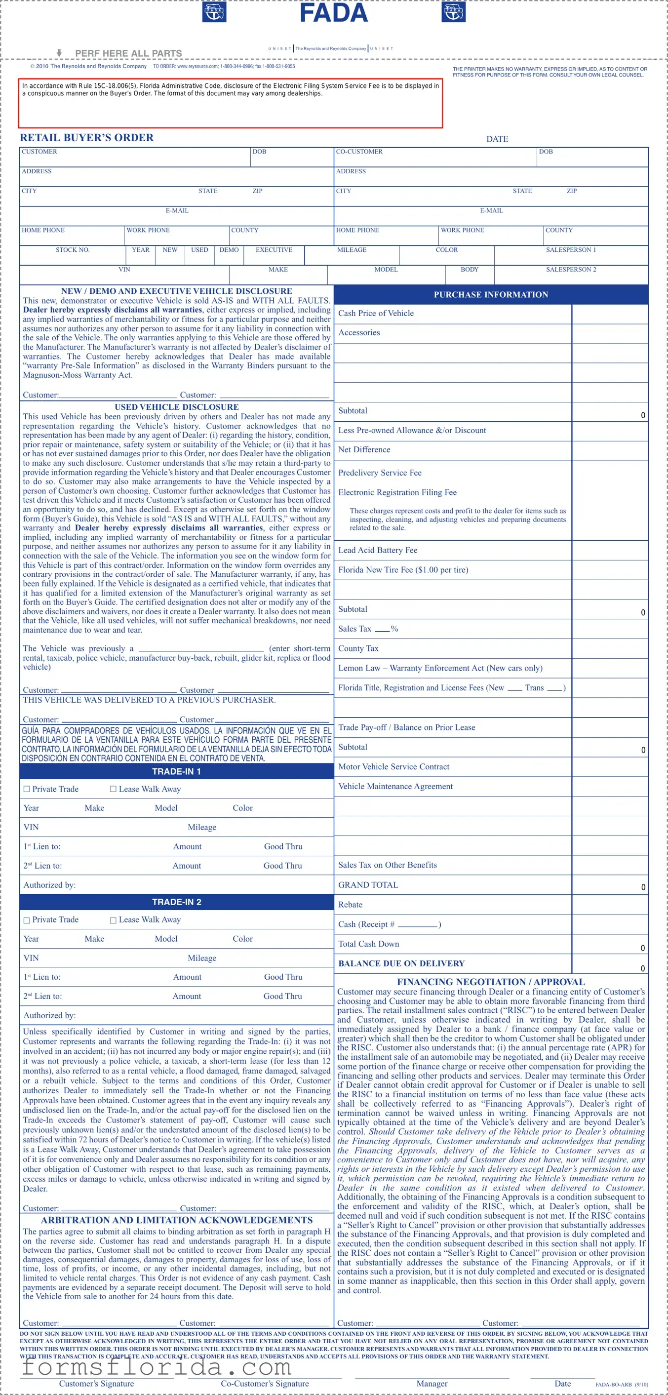 Fill in Your Florida Buyers Order Form