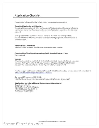 Fill in Your Cna License To Florida Form