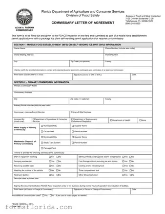 Fill in Your Florida Commissary Letter Of Agreement Form