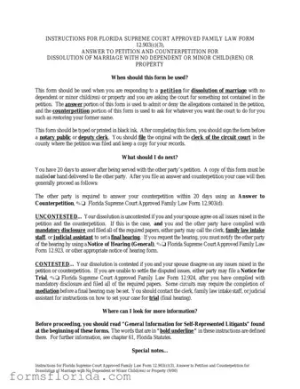 Fill in Your Florida Answer to Petition and Counterpetition for Dissolution of Marriage Form