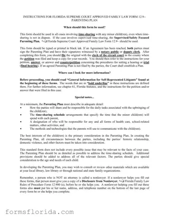 Fill in Your Parenting Plan Examples Florida Form
