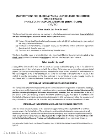 Fill in Your Florida Financial Affidavit Short 12.902(b) Form