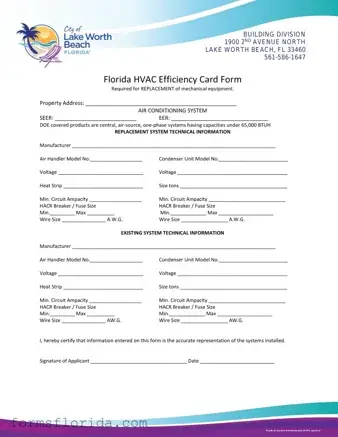 Fill in Your Florida Hvac Efficiency Card Form
