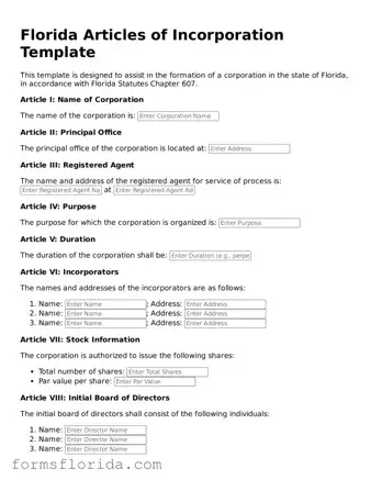 Printable  Articles of Incorporation Document for Florida