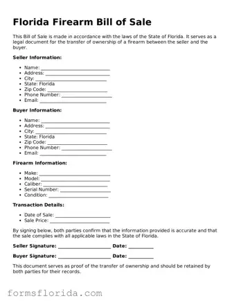 Printable  Firearm Bill of Sale Document for Florida