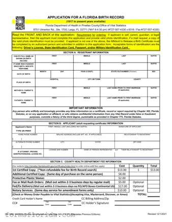 Fill in Your Florida Birth Certificate Form