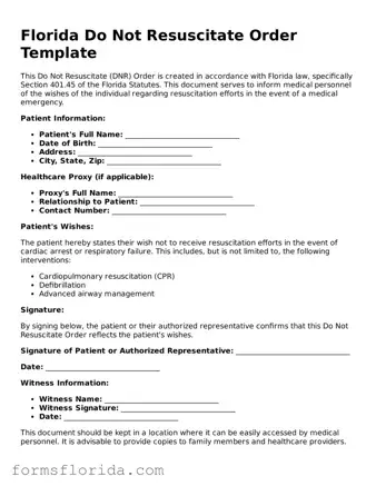 Printable  Do Not Resuscitate Order Document for Florida