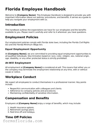 Printable  Employee Handbook Document for Florida