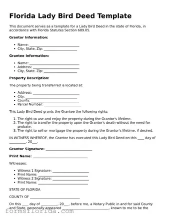 Printable  Lady Bird Deed Document for Florida