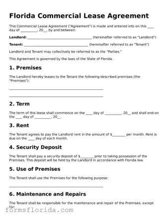 Printable  Commercial Lease Agreement Document for Florida