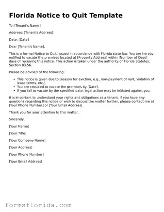 Printable  Notice to Quit Document for Florida