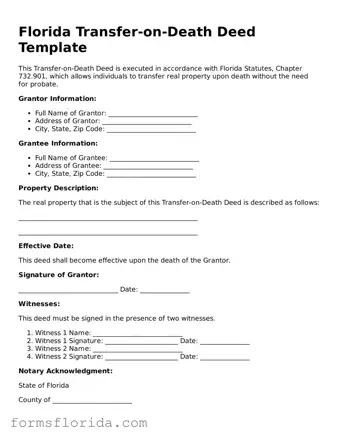 Printable  Transfer-on-Death Deed Document for Florida