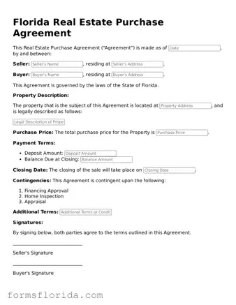 Printable  Real Estate Purchase Agreement Document for Florida