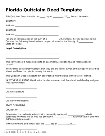 Printable  Quitclaim Deed Document for Florida