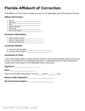 Printable  Affidavit of Correction Document for Florida