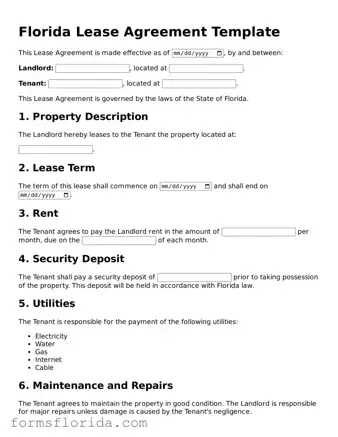 Printable  Lease Agreement Document for Florida