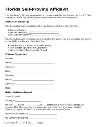 Printable  Self-Proving Affidavit Document for Florida