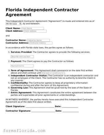 Printable  Independent Contractor Agreement Document for Florida