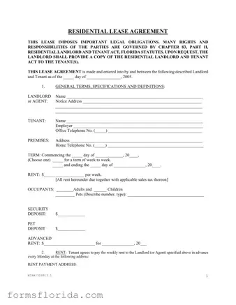 Fill in Your Florida Residential Agreement Form