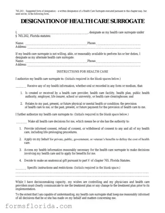 Fill in Your Florida Health Care Surrogate Form