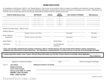 Fill in Your Intent To Homeschool Florida Form