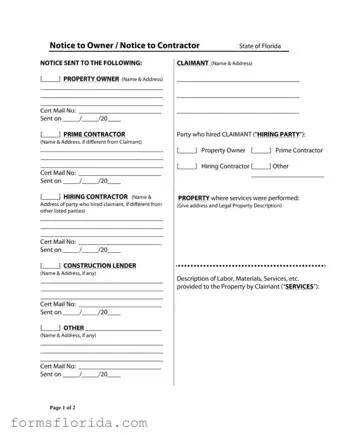 Fill in Your Notice Owner Florida Form