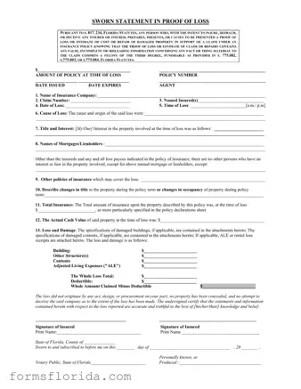 Fill in Your Florida Proof Loss Form