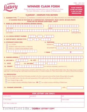 Fill in Your Florida Lottery Claim Form