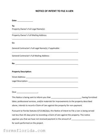 Fill in Your Intent To Lien Florida Form