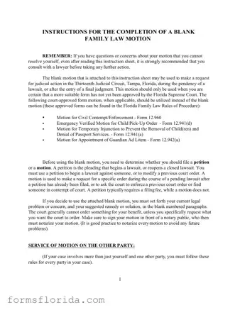 Fill in Your Motion Florida Form