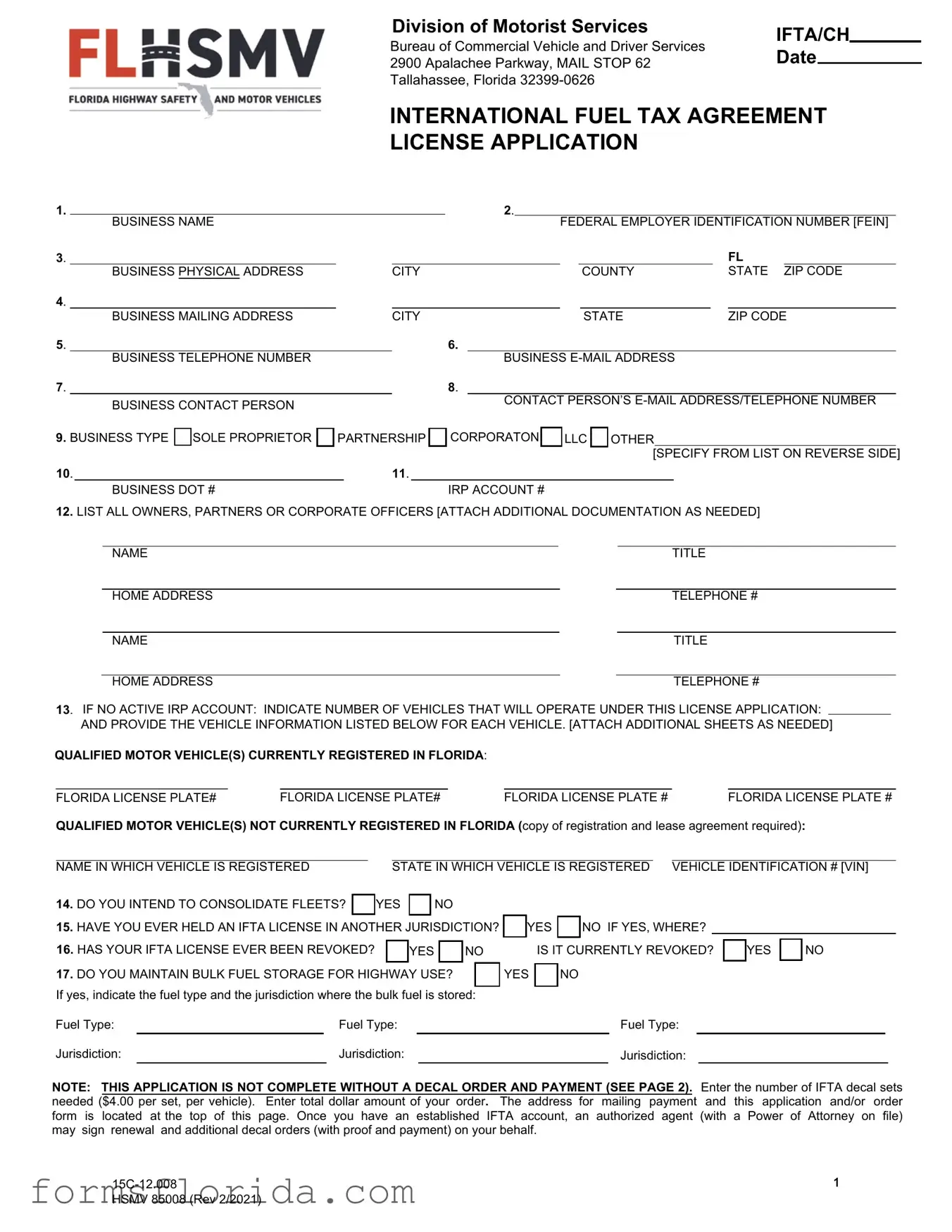 Fill in Your Florida Ifta Application Form