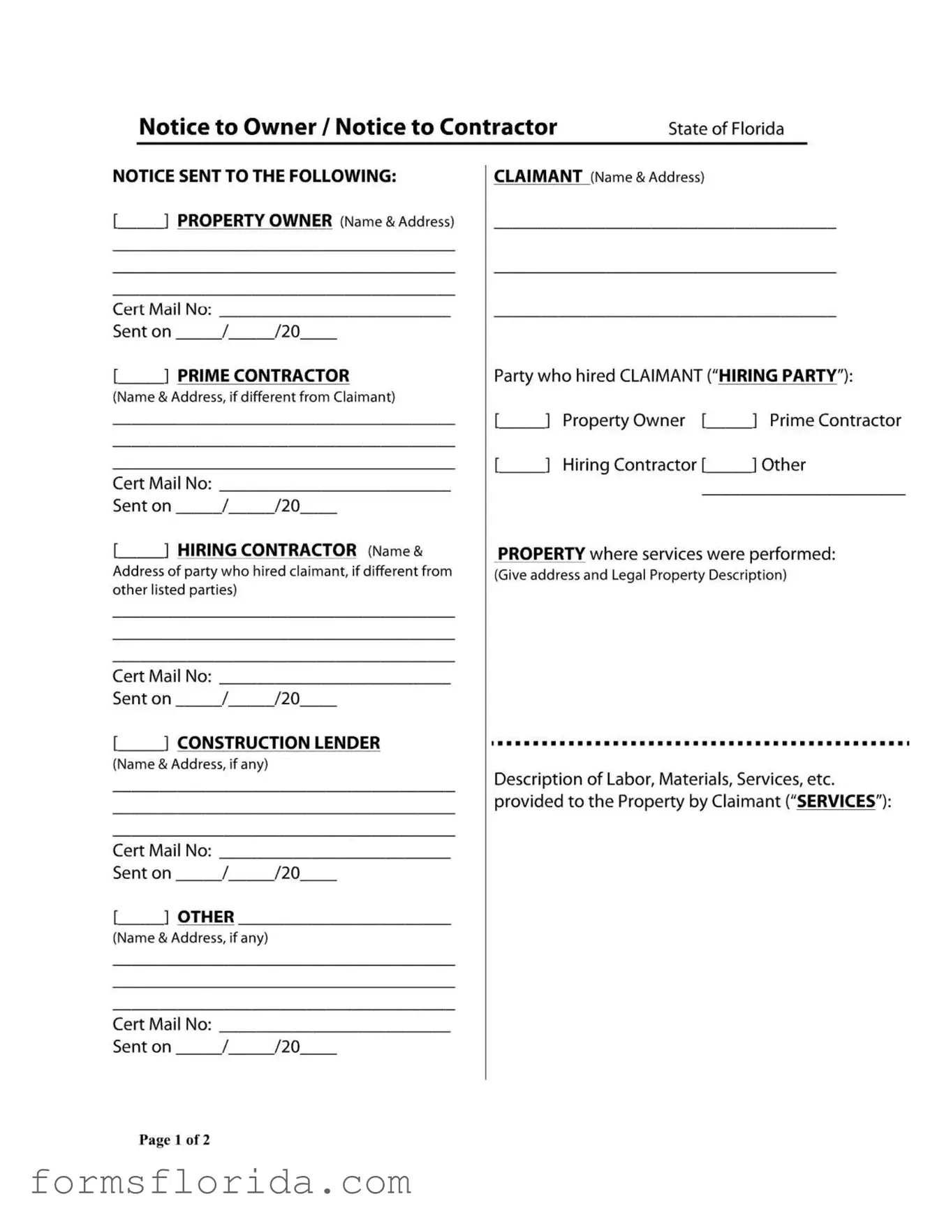 Fill in Your Notice Owner Florida Form