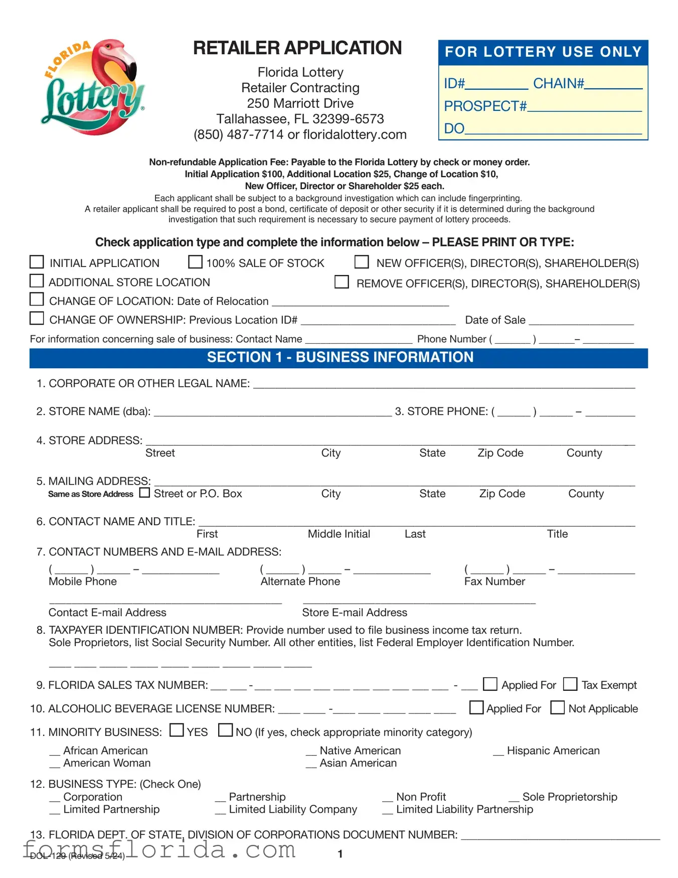 Fill in Your Florida Lottery Dol 129 Form