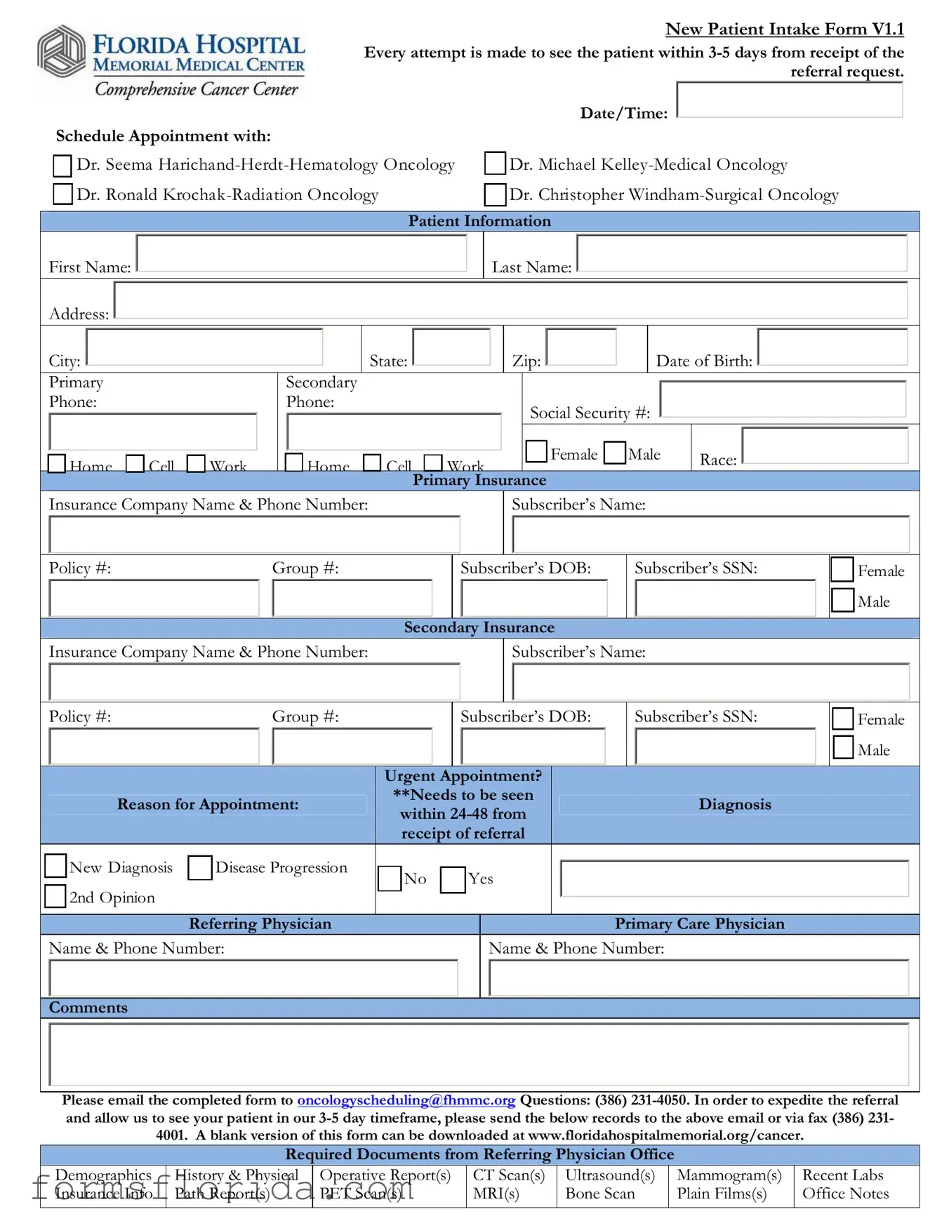 Fill in Your Florida Hospital Form
