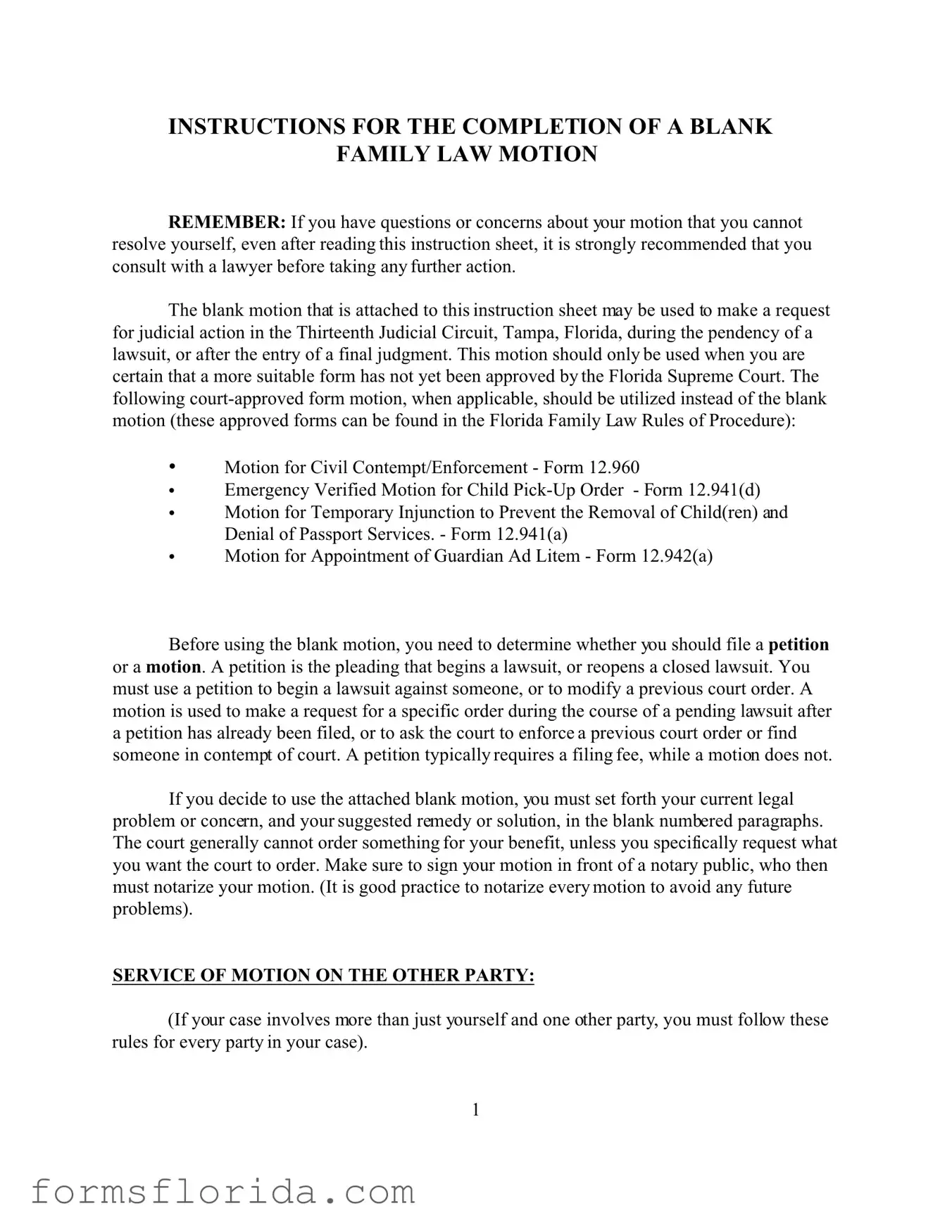 Fill in Your Motion Florida Form